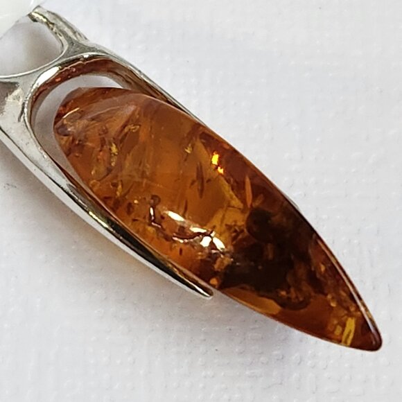 VTG HUGE! NWT Hammered LEAF Baltic Amber Pendant in Sterling Silver w/ 925 Chain - Picture 10 of 12